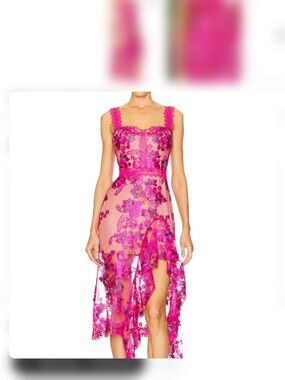 Bronx and Banco Hot Pink Floral Lace High-Low Dress